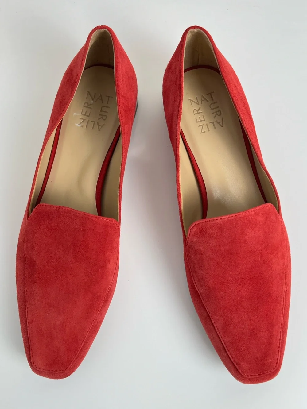 Naturalizer CLEA Red‎ Suede Loafers 8.5M Square Toe Low Block Heel Slip On Shoes